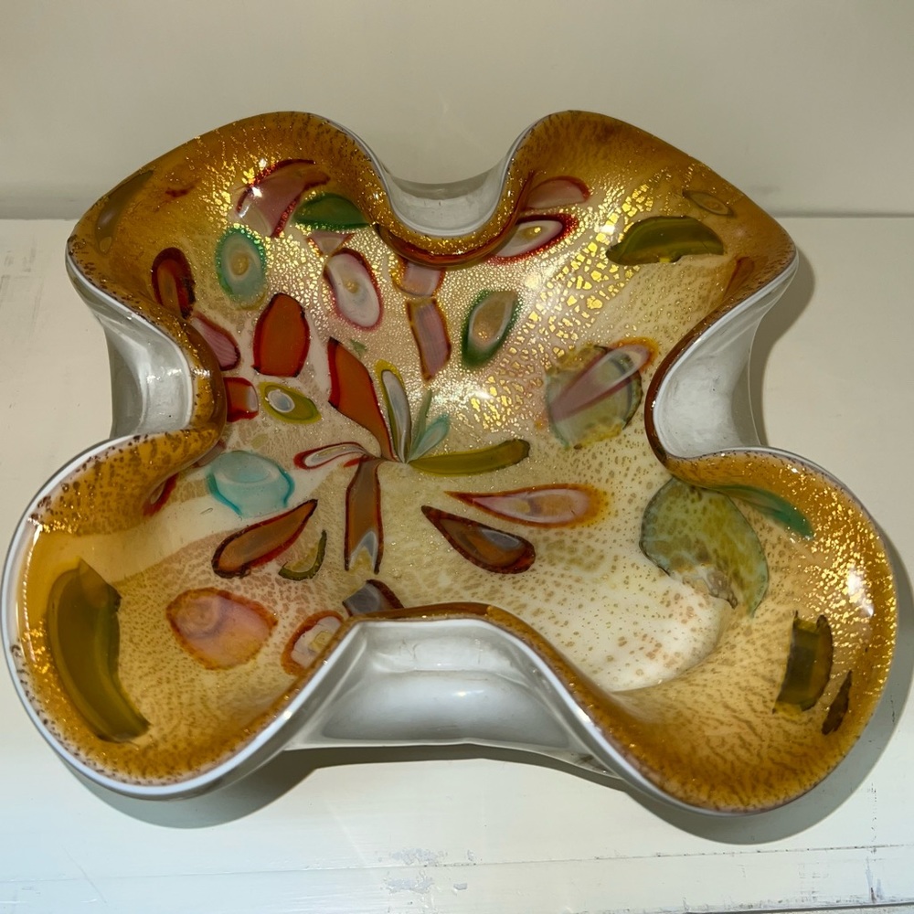 Vintage Murano Vetreria Fratelli Toso Rolled Sides Hollow Canes Cased Bowl - Picture 8 of 11